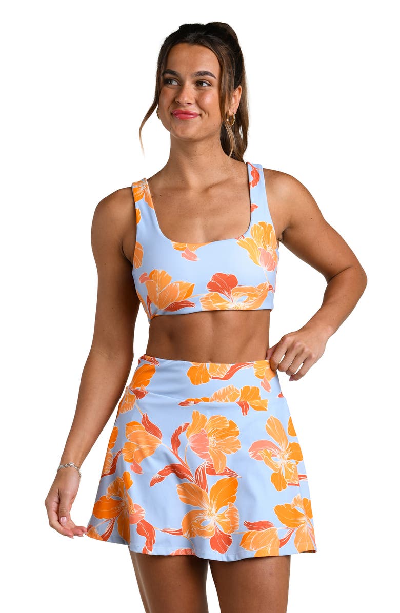 La Blanca Outline Floral Scoop Neck Reversible Sports Bra, Alternate, color, Drift