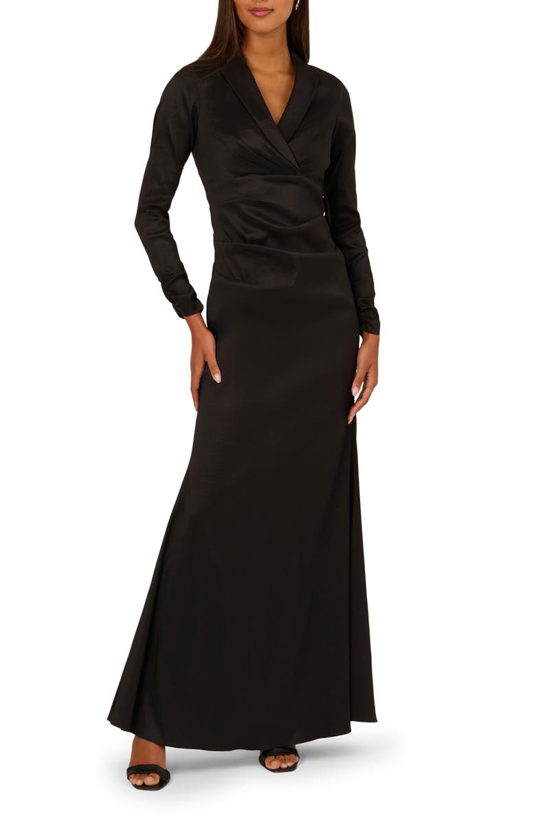 Adrianna Papell Long Sleeve Stretch Taffeta Tuxedo Gown, Main, color, 