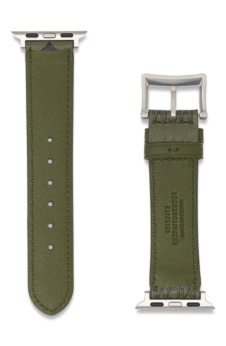 MCM 38mm Apple Watch Band in Visetos, Alternate, color, Green
