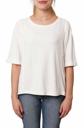 CYRUS Crewneck Elbow Sleeve Waffle Knit Top