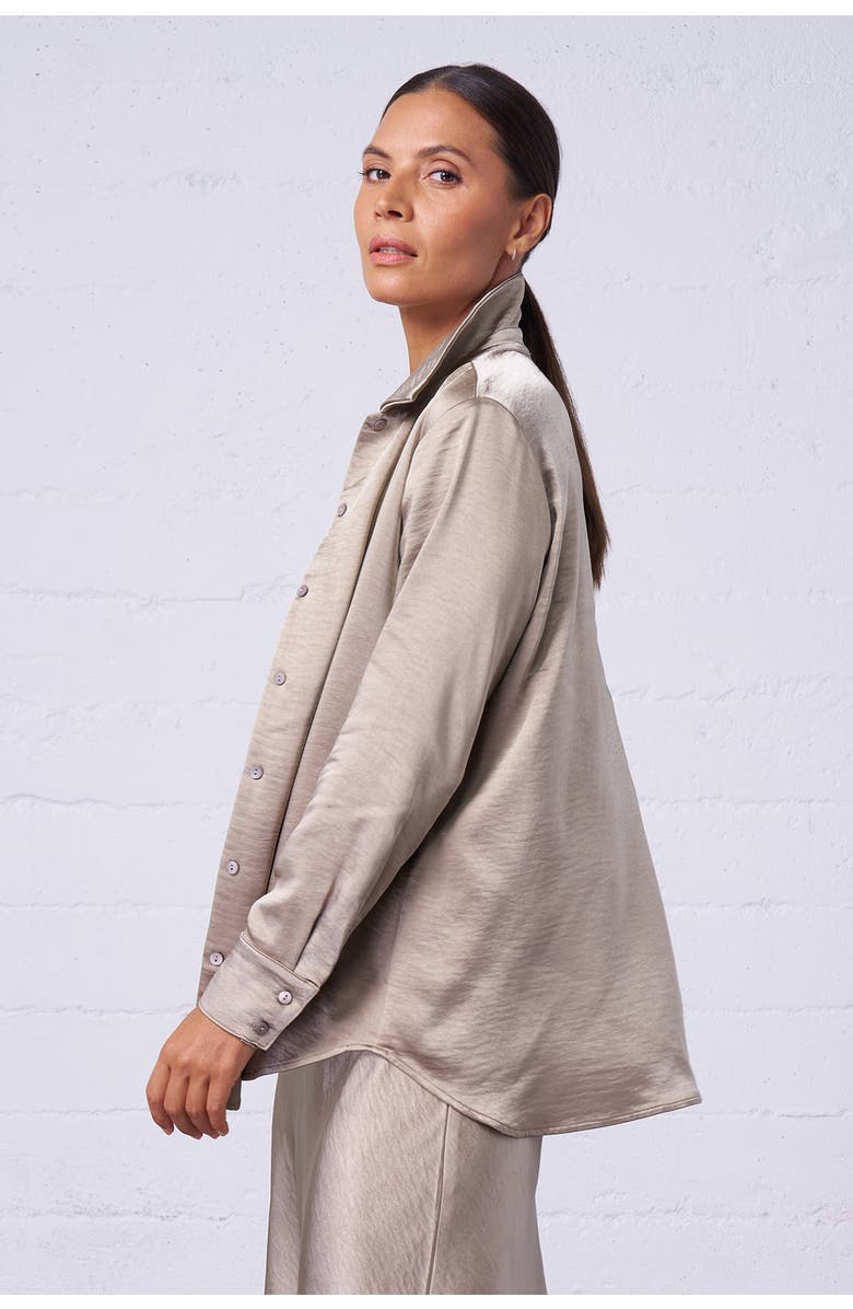 Franne Golde Textured Satin Shirt, Alternate, color, Sand