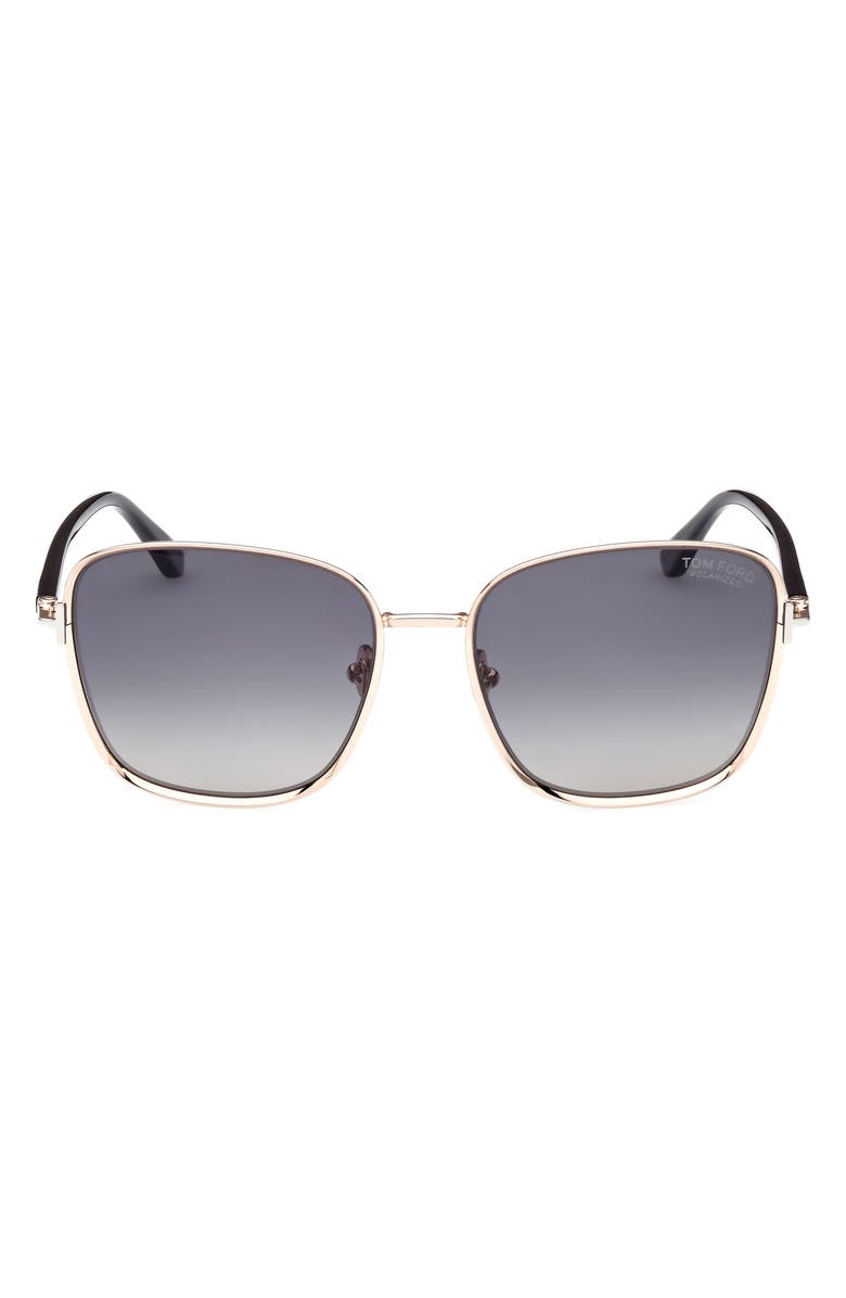 TOM FORD Fern 57mm Polarized Square Sunglasses, Main, color, Rose Gold/Smoke Polarized