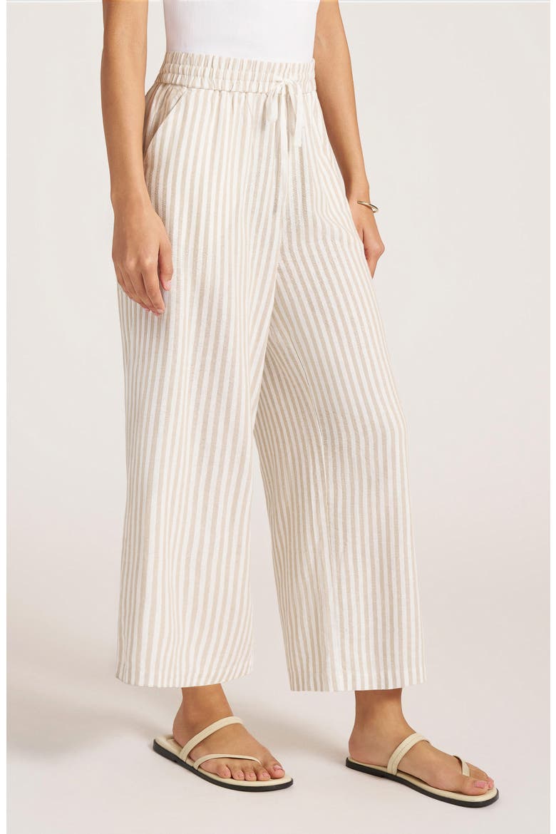 Beverly Relaxed Stripe Linen Blend Drawstring Pants, Alternate, color, NATURAL