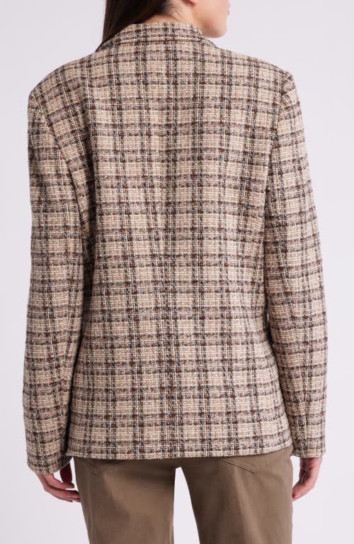 Hugo Boss Boss Janka Double Breasted Plaid Blazer In Marshland Beige Tartan