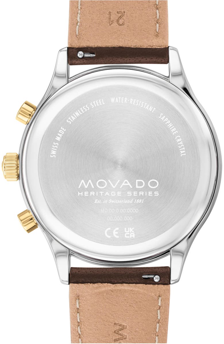Movado Heritage Calendoplan Chronograph Leather Strap Watch, 43mm, Alternate, color,