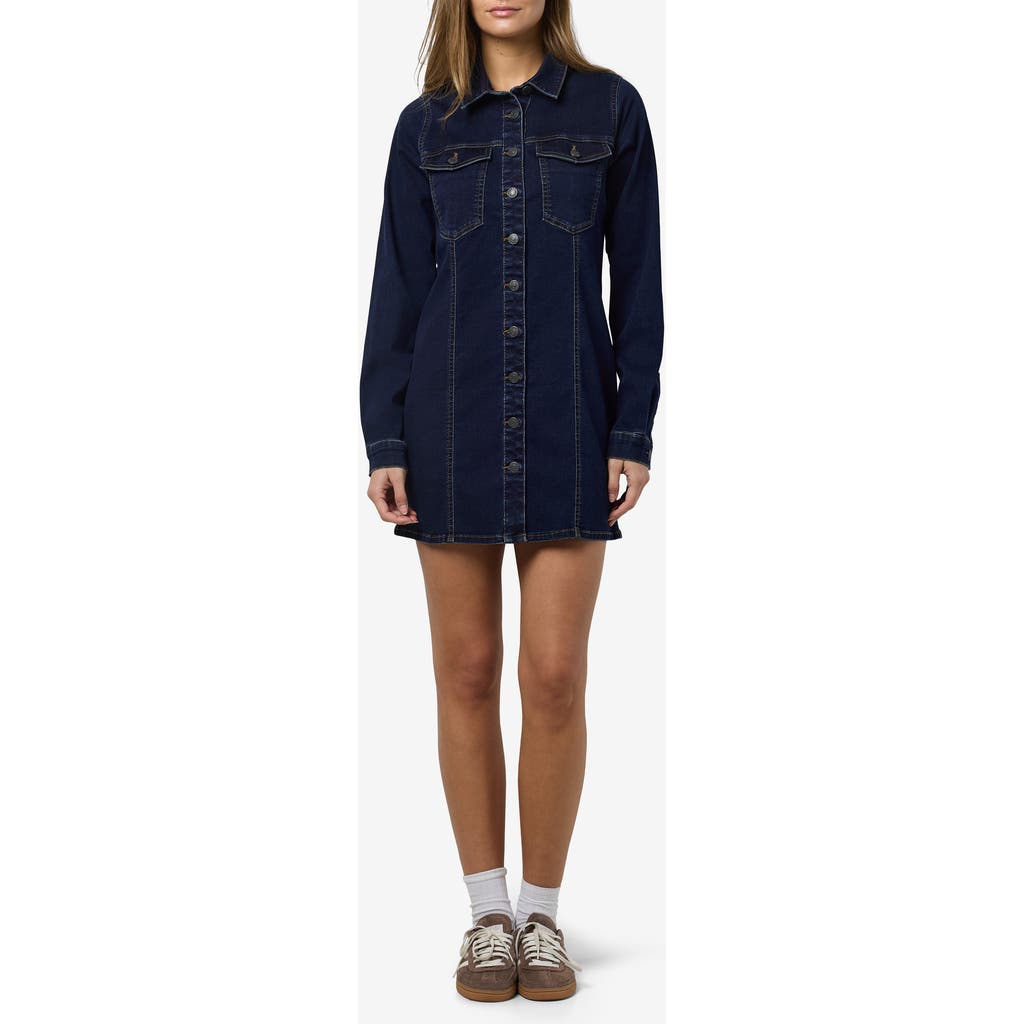 Noisy May Mine Long Sleeve Slim Denim Shirtdress In Blue