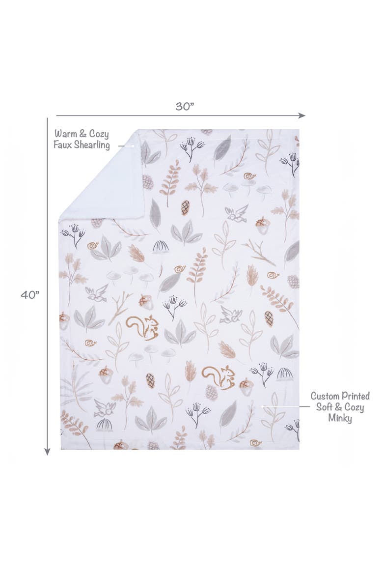 Treetop Fox Woodland/Forest Minky/Faux Shearling Fleece Baby Blanket, Alternate, color, White
