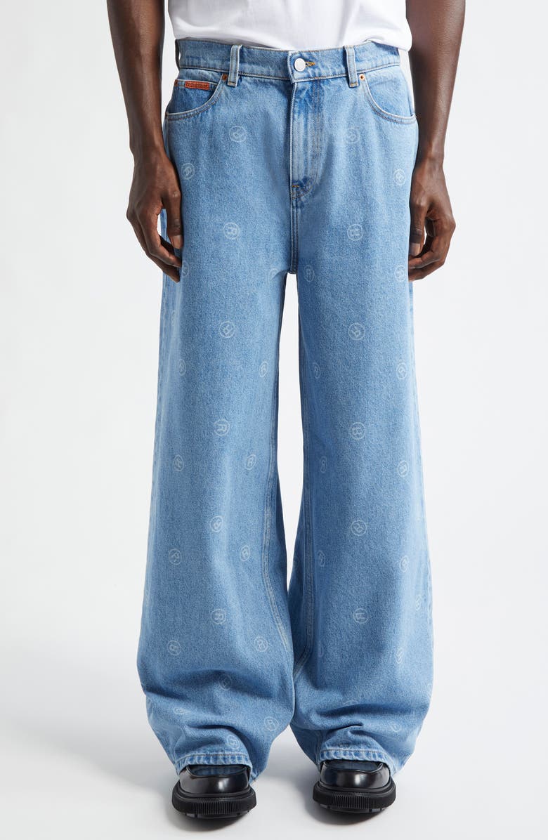 Martine Rose Logo Stamp Wide Leg Jeans, Main, color, Blue R All Over Blue