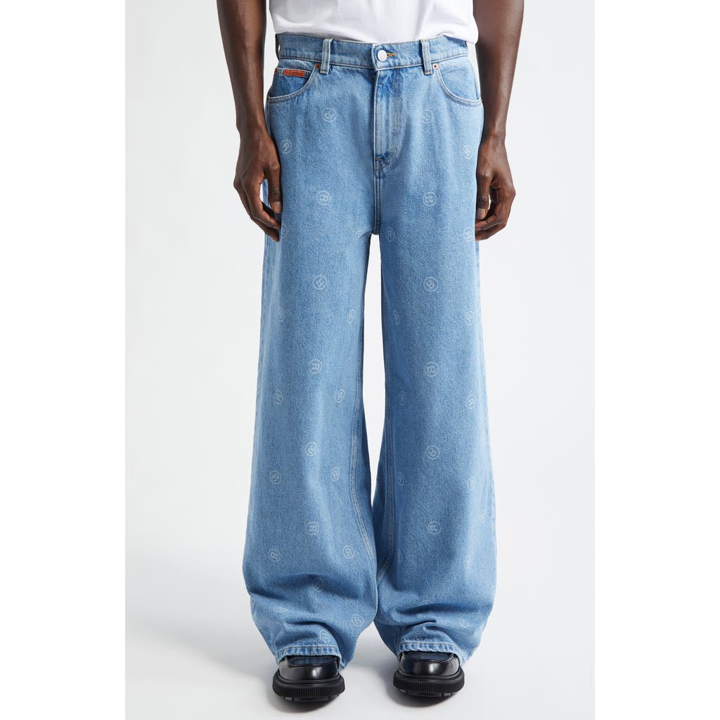 Martine Rose Logo Stamp Wide Leg Jeans in Blue R All Over Blue  product