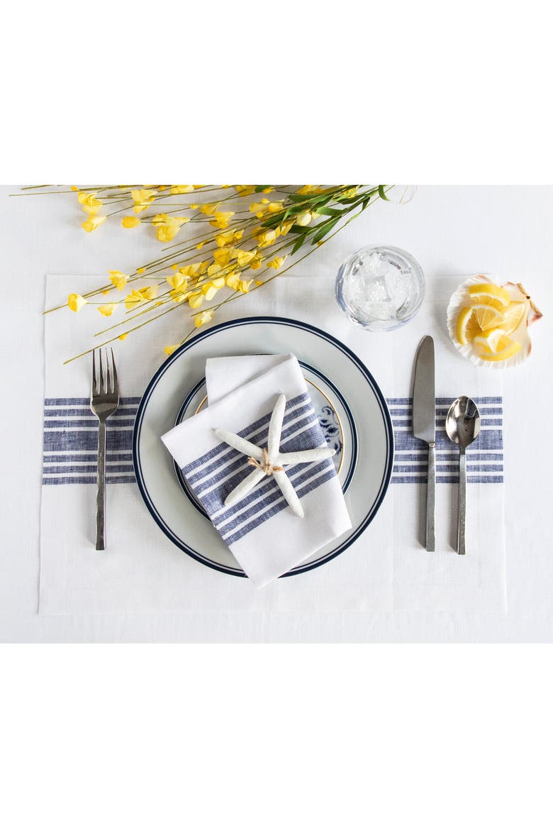 Linen Placemats Set of 4, 14 x 19" - Farmhouse, Alternate, color, Navy and White