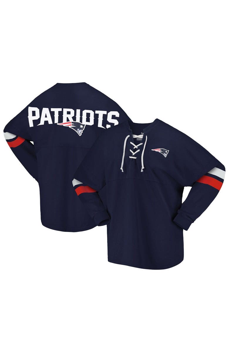 FANATICS Women's Fanatics Branded Navy New England Patriots Spirit Jersey Lace-Up V-Neck Long Sleeve T-Shirt, Main, color, Navy