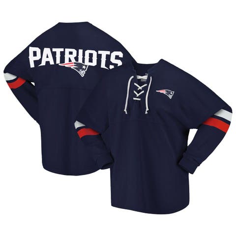 Women's Fanatics Branded Navy New England Patriots Spirit Jersey Lace-Up V-Neck Long Sleeve T-Shirt