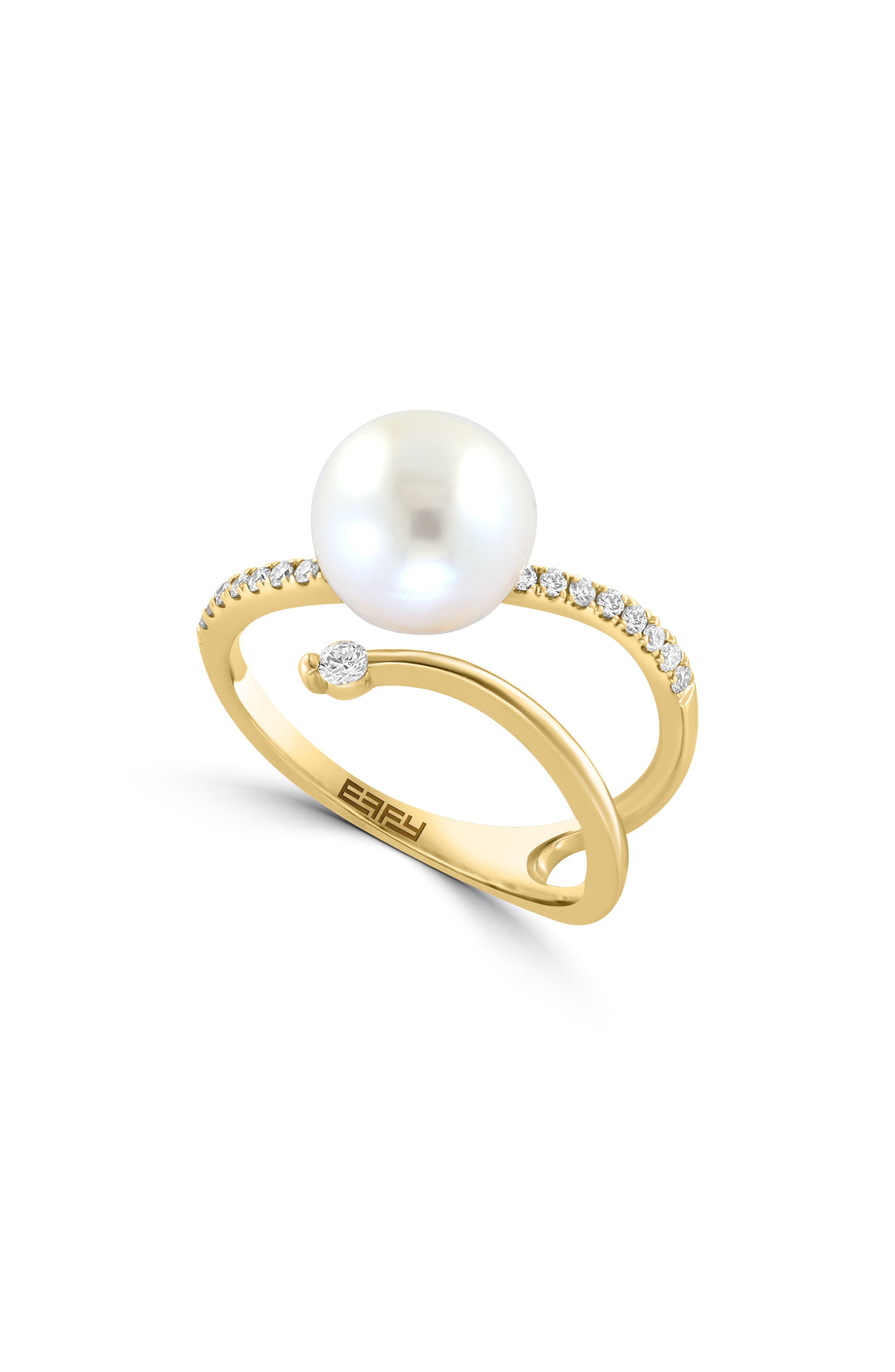 EFFY 14K Yellow Gold Diamond & Freshwater Pearl Open Ring - 0.22 ctw