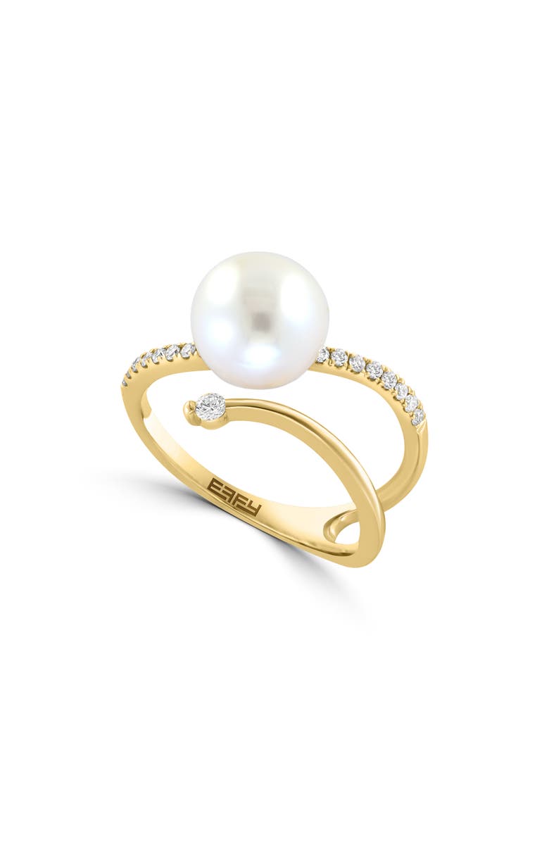 EFFY 14K Yellow Gold Diamond & Freshwater Pearl Open Ring - 0.22 ctw, Main, color, White