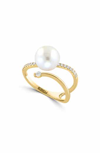EFFY 14K Yellow Gold Diamond & Freshwater Pearl Open Ring - 0.22 ctw
