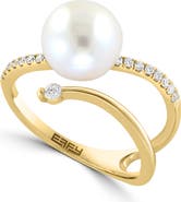 EFFY 14K Yellow Gold Diamond & Freshwater Pearl Open Ring - 0.22 ctw