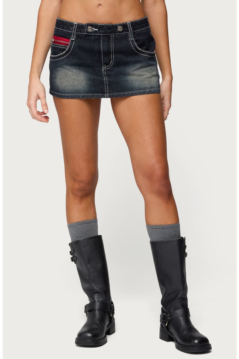 Jakari Contrast Stitch Denim Miniskirt, Main, color, BLUE-VINTAGE-WASHED