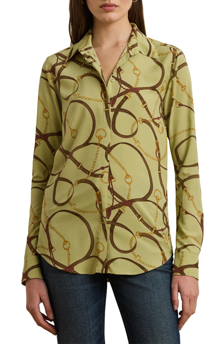 Lauren Ralph Lauren Classic Print Belting Print Crepe Button-Up Shirt, Main, color, 
