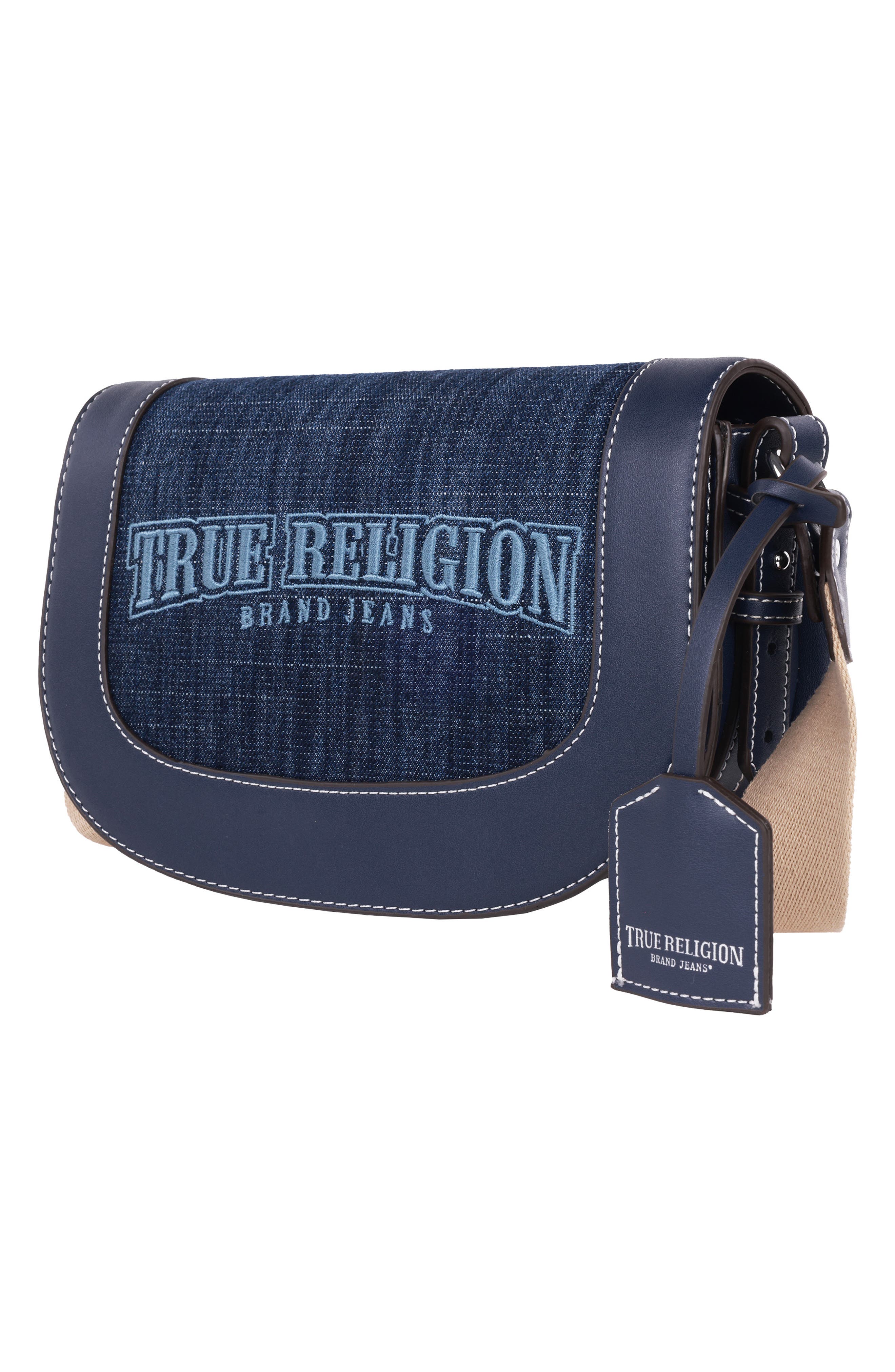 True Religion Logo Saddle Crossbody Bag, Alternate, color, Dark Denim