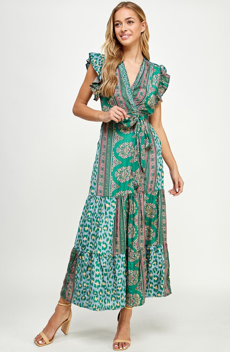 Q&A LOS ANGELES Patterned Tiered Maxi Wrap Dress, Alternate, color, 