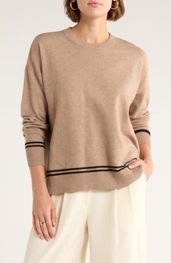 Nordstrom Rack Tipped Crewneck Sweater In Brown