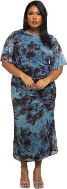 FASHION-SZN CURVE Plus Size Abstract Print Mesh Midi Dress