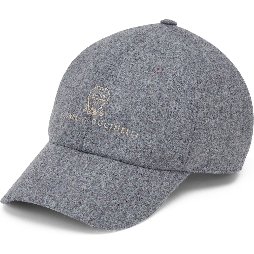 Brunello Cucinelli Virgin Wool Embroidered Baseball Cap In Medium Grey