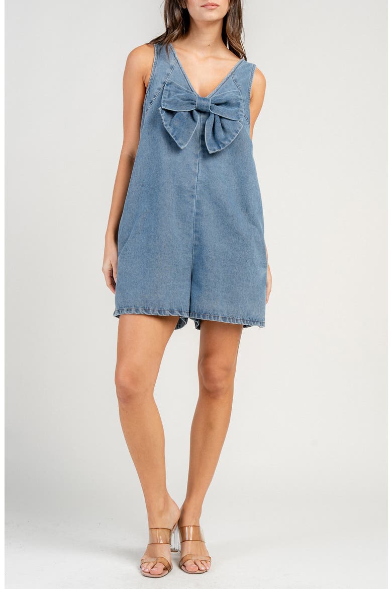 Bow Front Denim Romper, Main, color, LIGHT BLUE