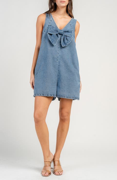 Bow Front Denim Romper