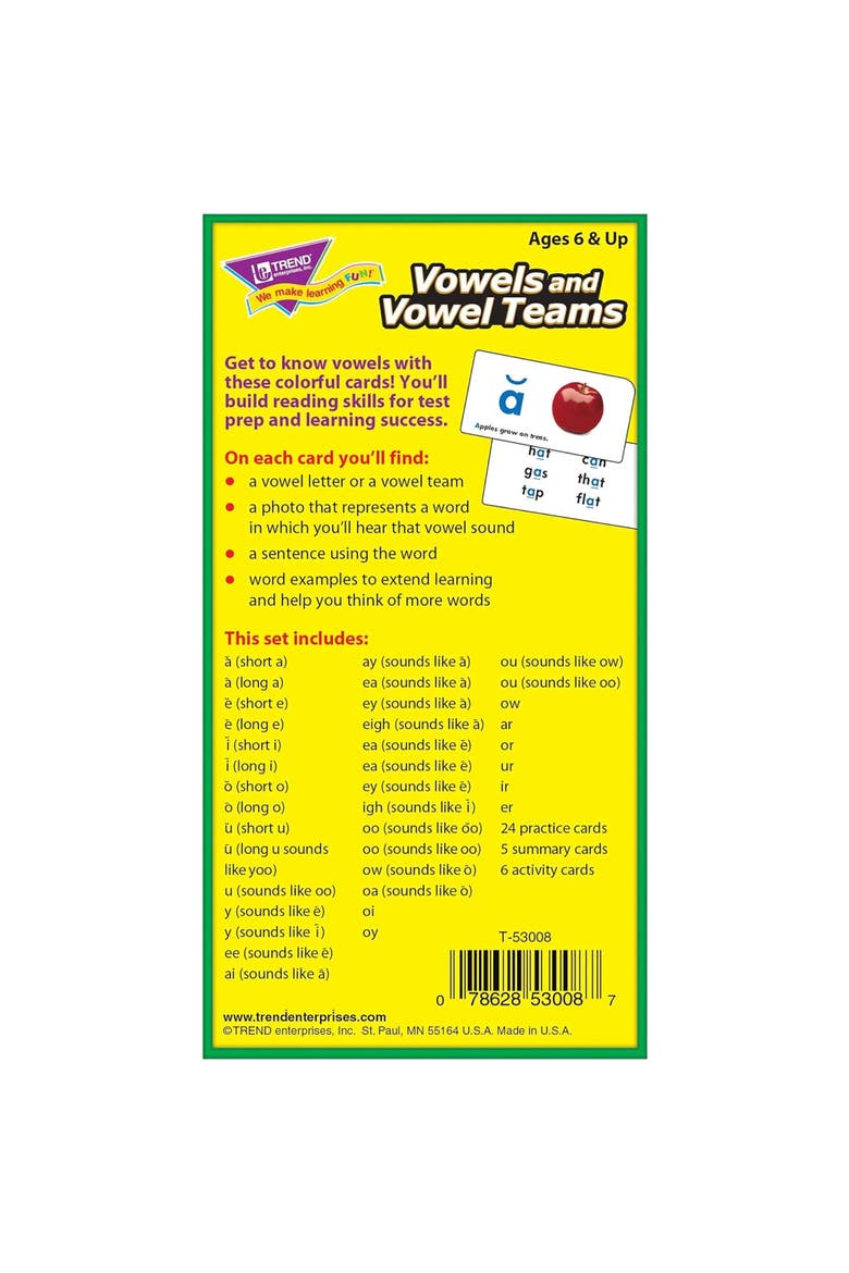 Vowels and Vowel Teams Skill Drill Flash Cards, Alternate, color, Multicolored