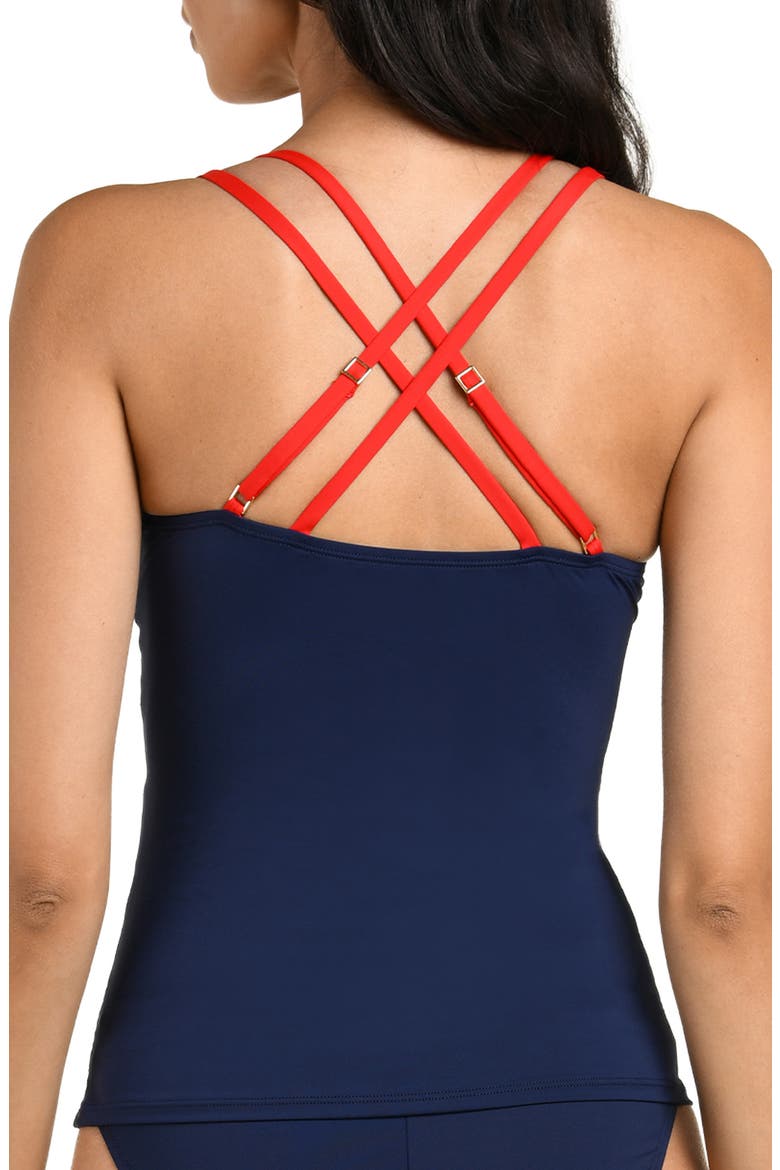 Americana Lace-Up Underwire Tankini, Alternate, color, BLUE MULTI