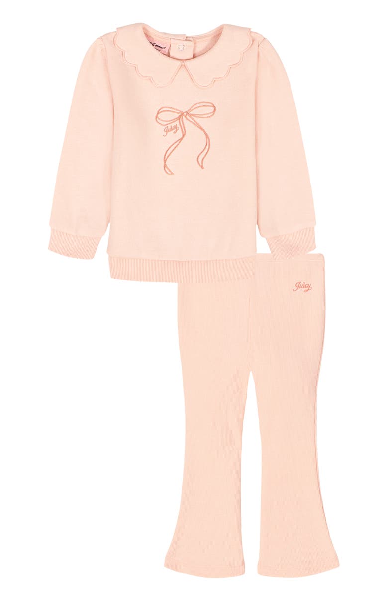 Juicy Couture Bow Sweatshirt & Flared Sweatpants Set, Main, color, Pink
