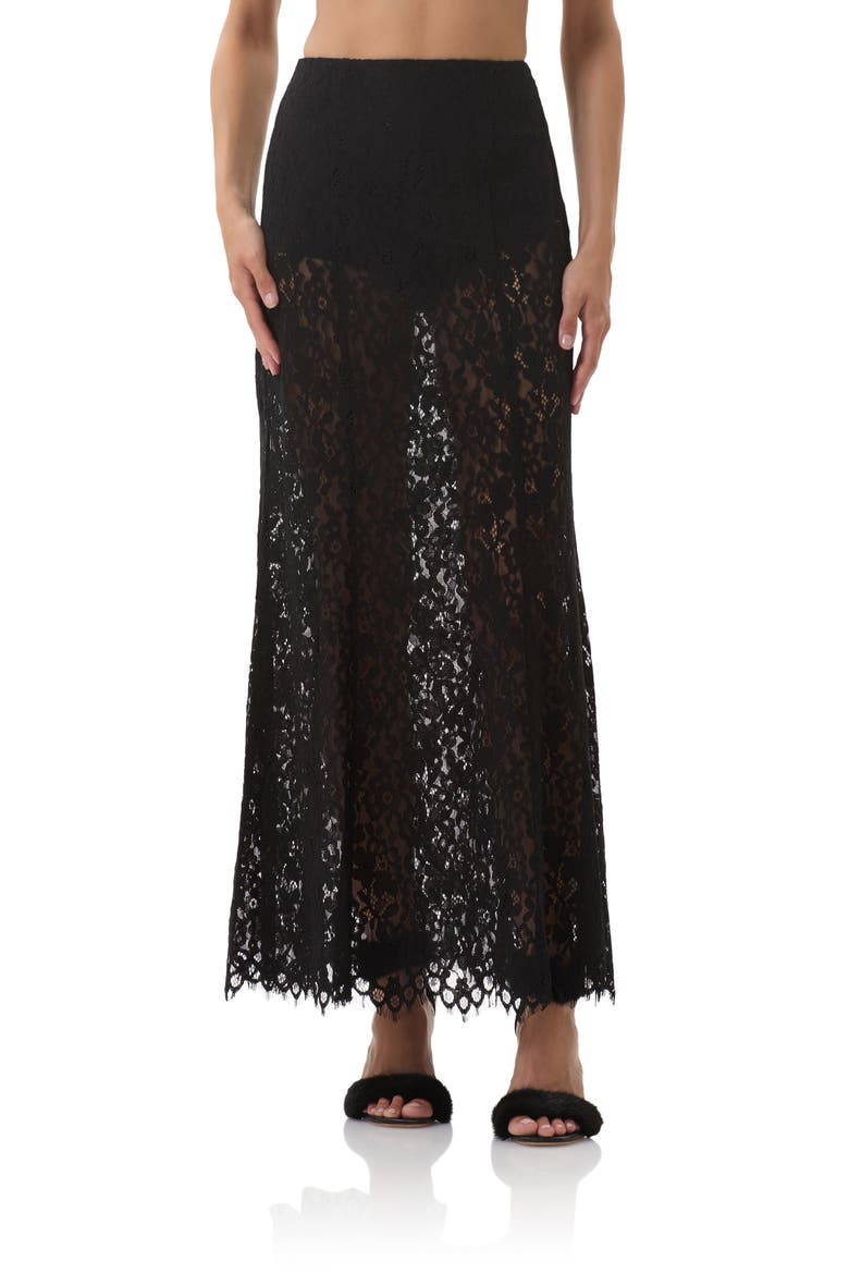 Oxford Semisheer Lace Maxi Skirt, Main, color, NOIR