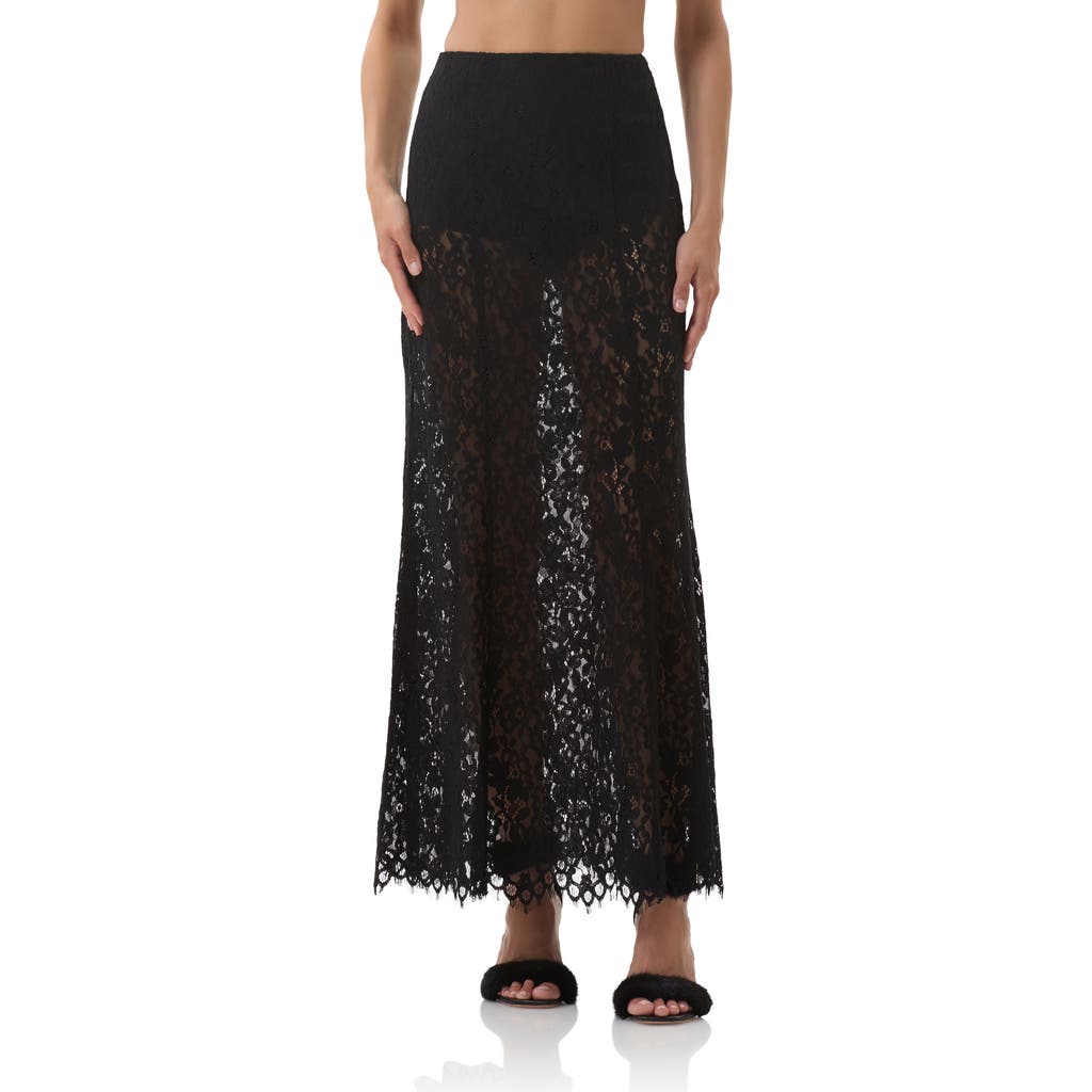 Afrm Oxford Semisheer Lace Maxi Skirt In Black