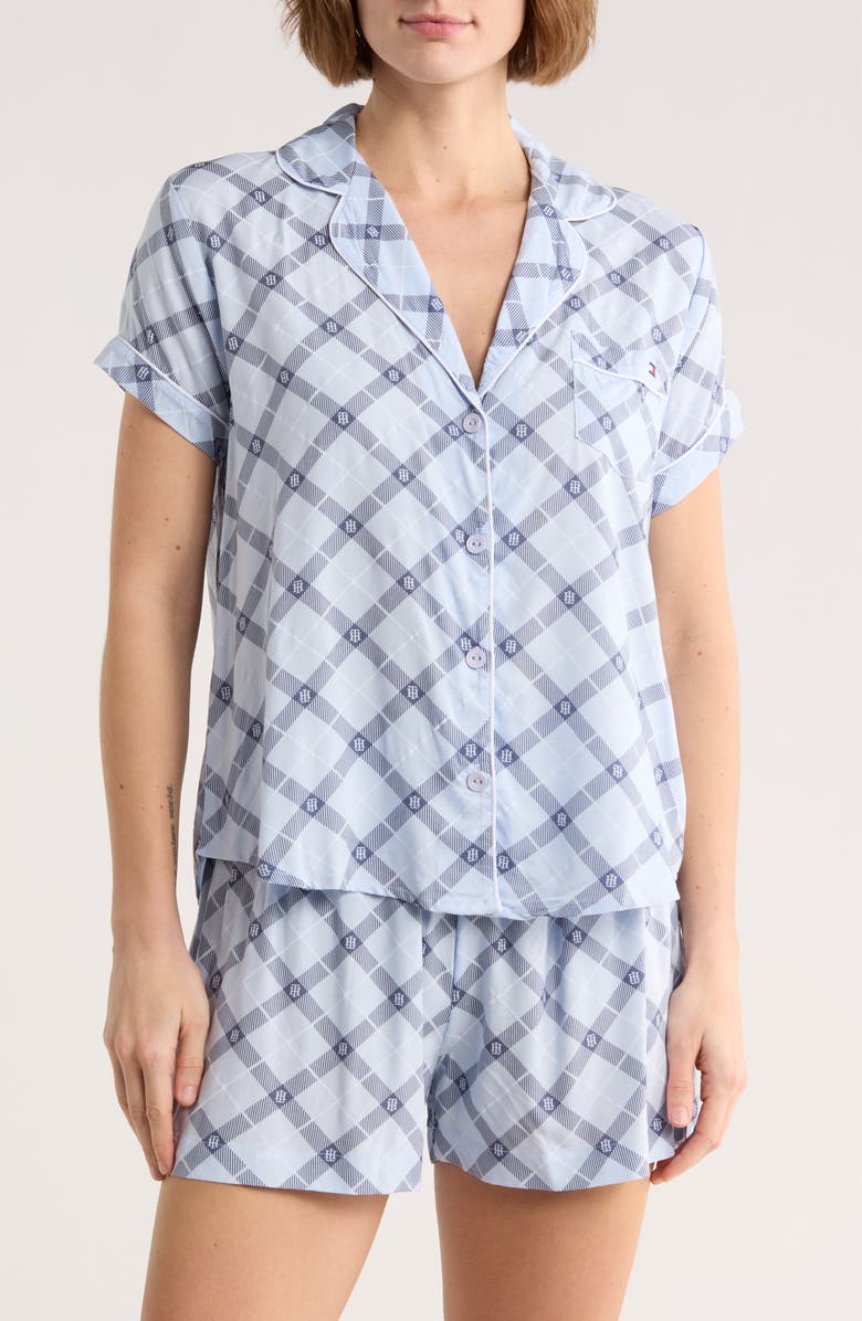 Tommy Hilfiger Piped Trim Pajamas, Main, color, Diagonal Tartan Sweet Blue