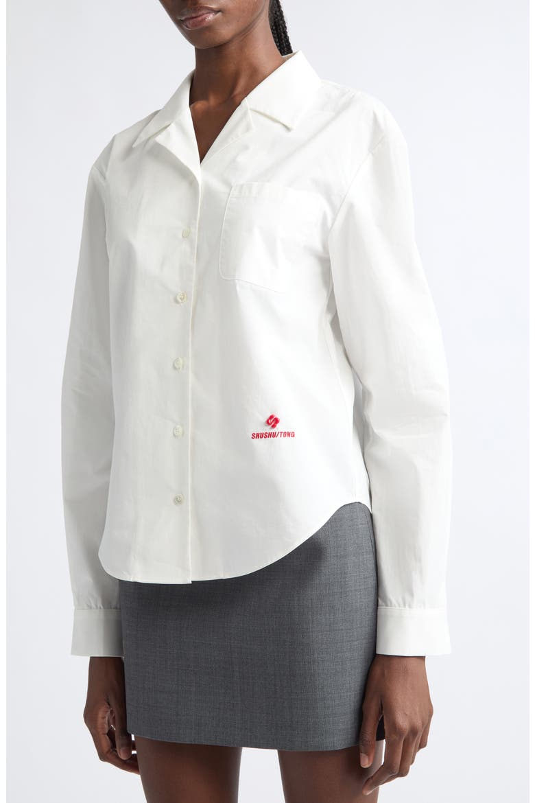 Open Collar Cotton Button-Up Shirt, Alternate, color, WHITE