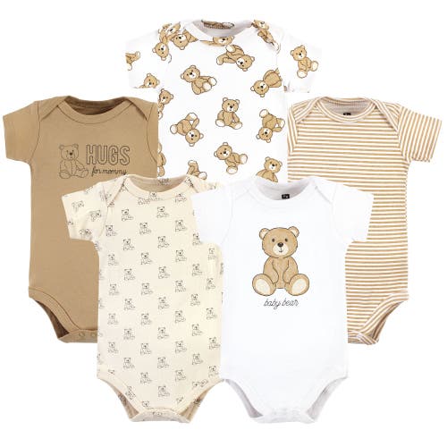Hudson Baby Five-piece Set Of Cotton Infant All-in-one Bodysuits In Brown