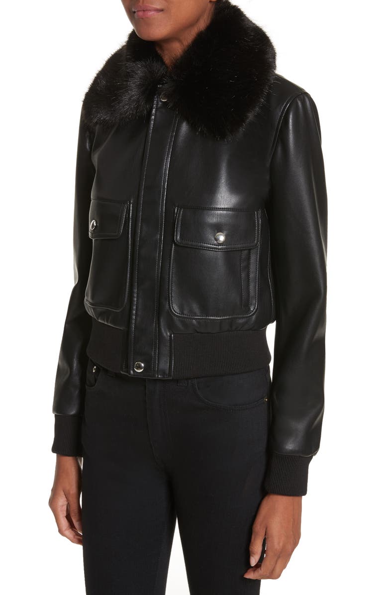 Givenchy Faux Leather Jacket with Faux Fur Collar, Alternate, color,