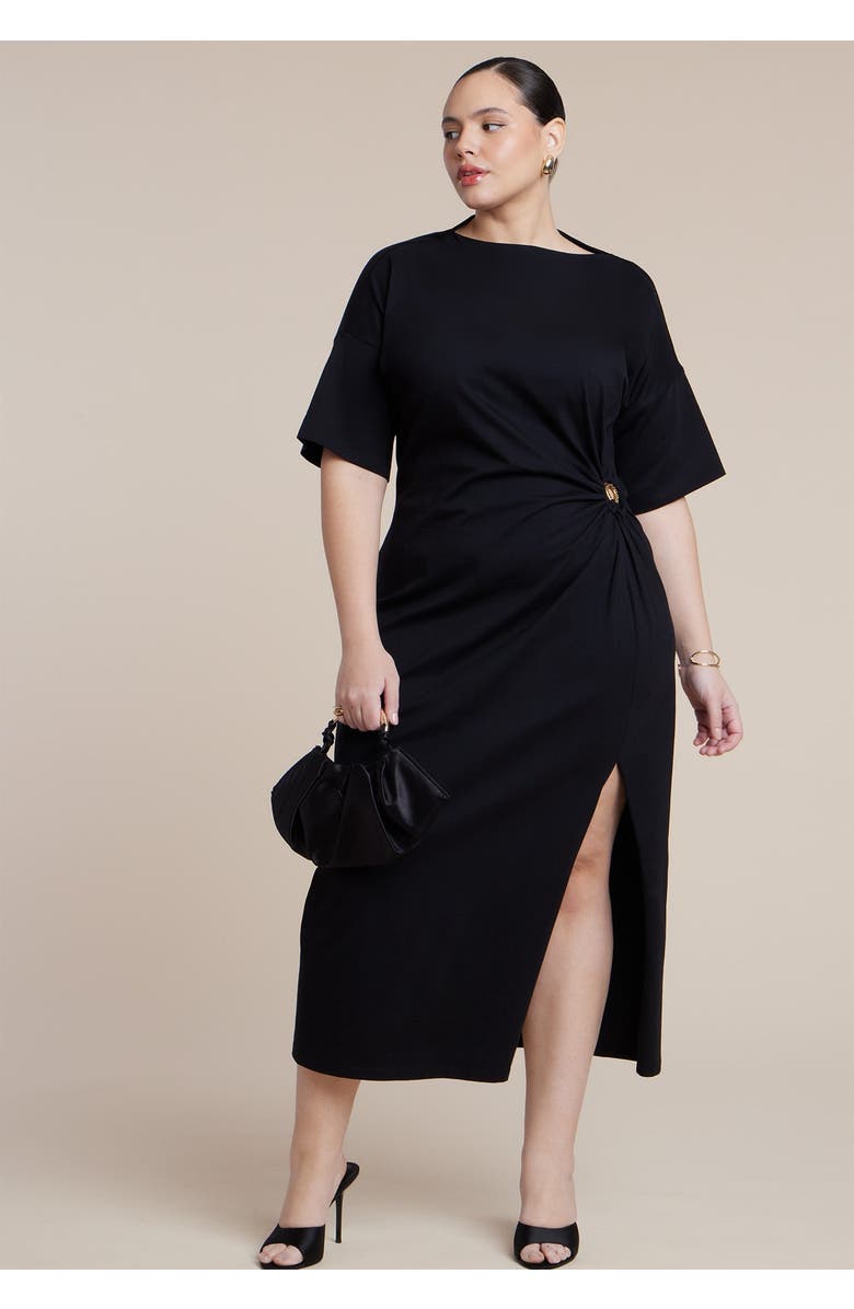 ELOQUII Relaxed Maxi Dress With O Ring, Main, color, Black Onyx