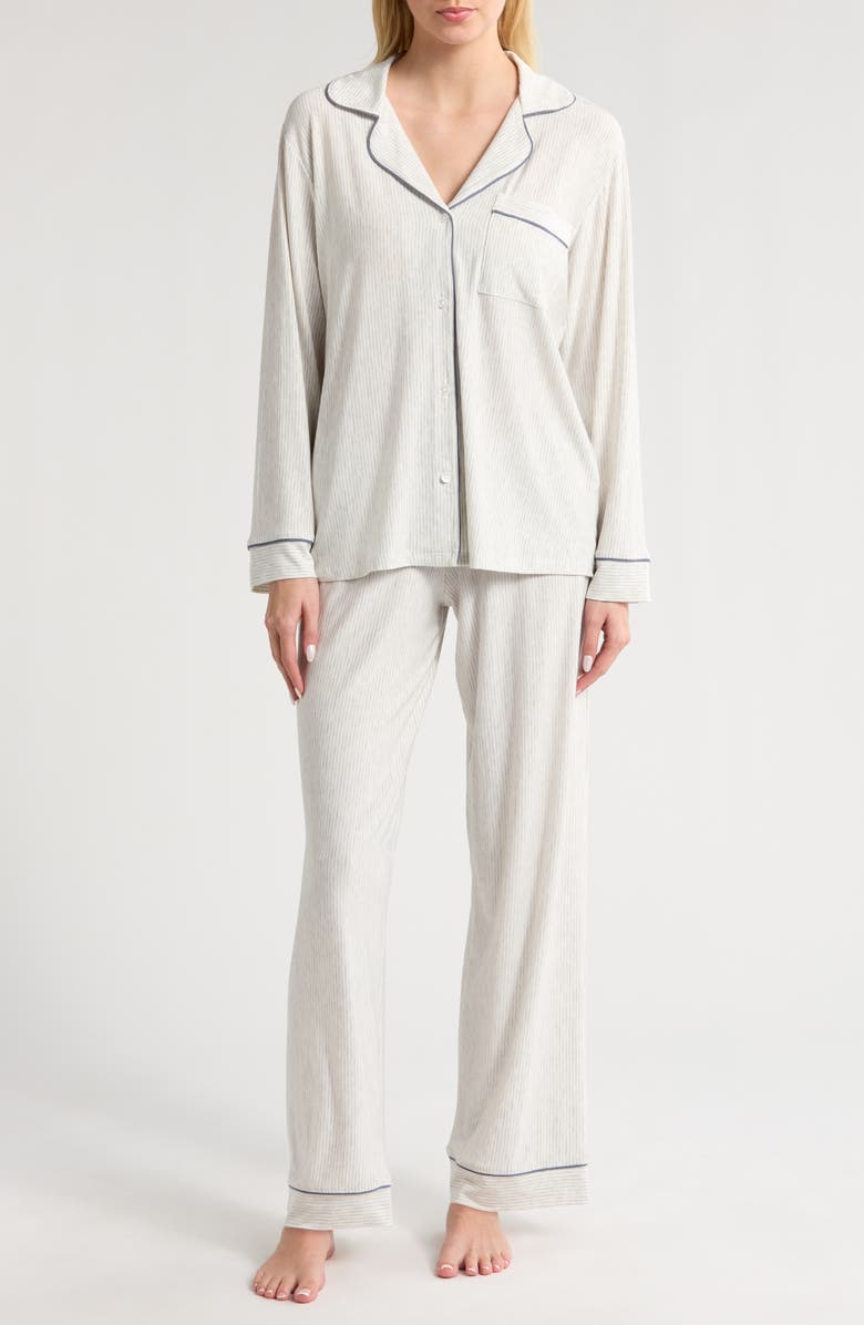 Eberjey Gisele Printed Long Pajamas, Main, color, Heritage Lt Htr Grey