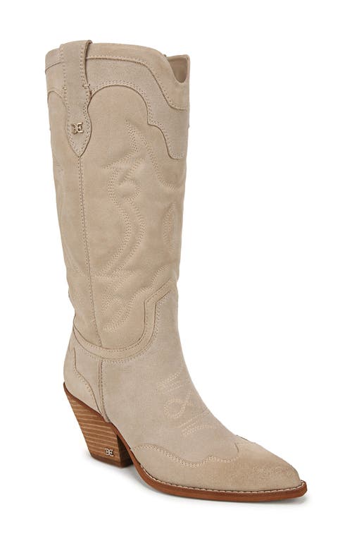 Sam Edelman James Wide Calf Western Boot Ivory Sand Suede In Ivory Sand