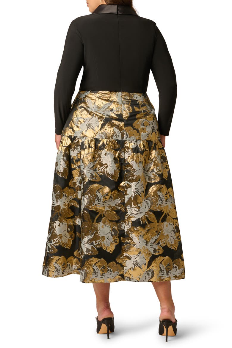 Jacquard Shawl Collar Dress, Alternate, color, BLACK/ GOLD