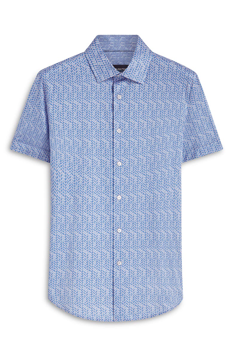 Bugatchi Miles OoohCotton<sup>®</sup> Geo Print Short Sleeve Button-Up Shirt, Alternate, color, Pink
