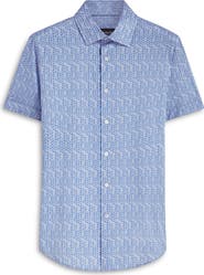 Bugatchi Miles OoohCotton® Geo Print Short Sleeve Button-Up Shirt