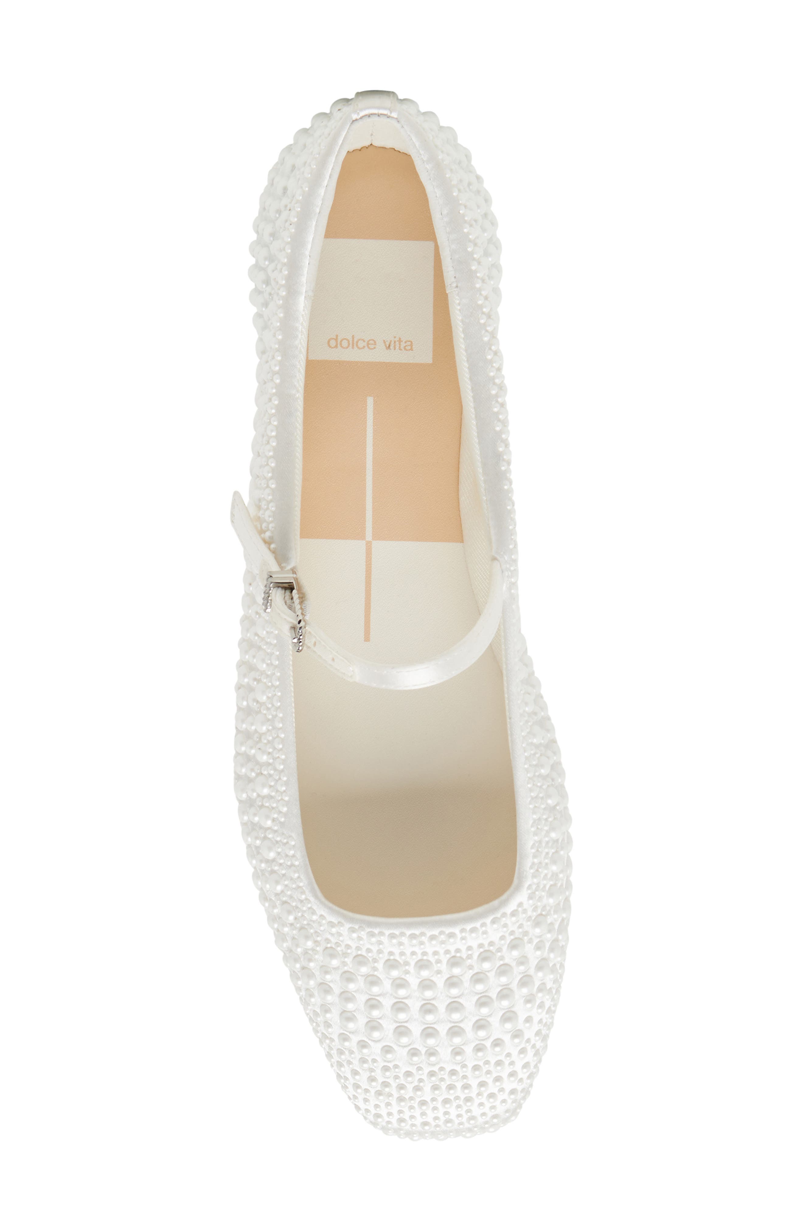 Reyes Beaded Mary Jane Flat, Alternate, color, TRUE WHITE SATIN