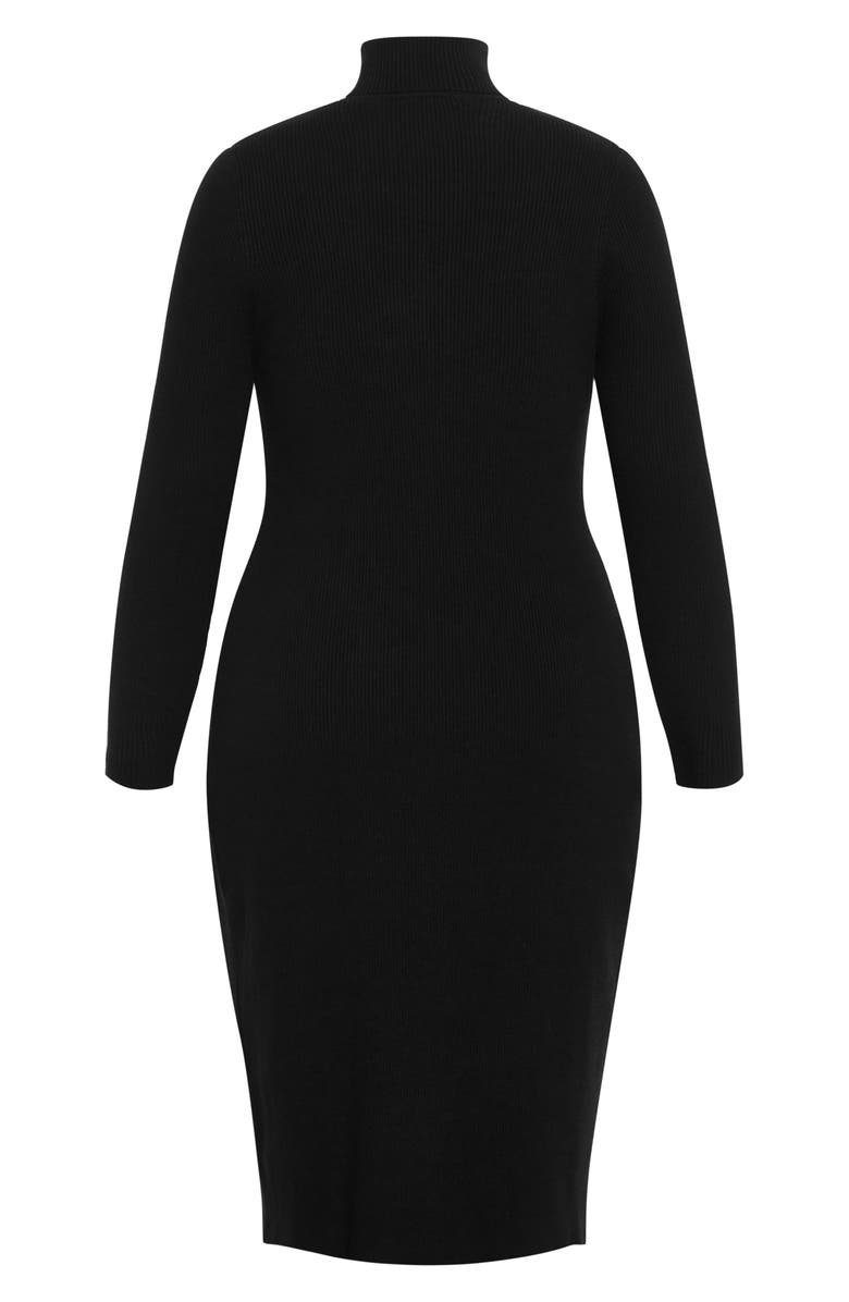 City Chic Split Longline Long Sleeve Sweater Dress, Alternate, color, Black
