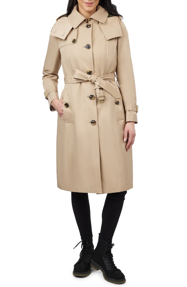 London Fog Water Resistant Belted Trench Coat with Removable Liner, Main, color, Stone