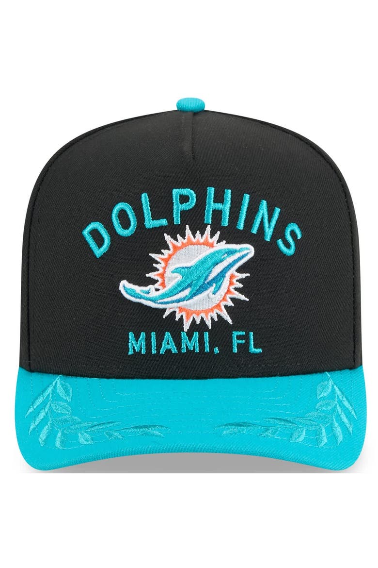 Men's New Era  Black/Aqua Miami Dolphins 2025 NFL Draft A-Frame 9FIFTY Snapback Hat, Alternate, color, Black