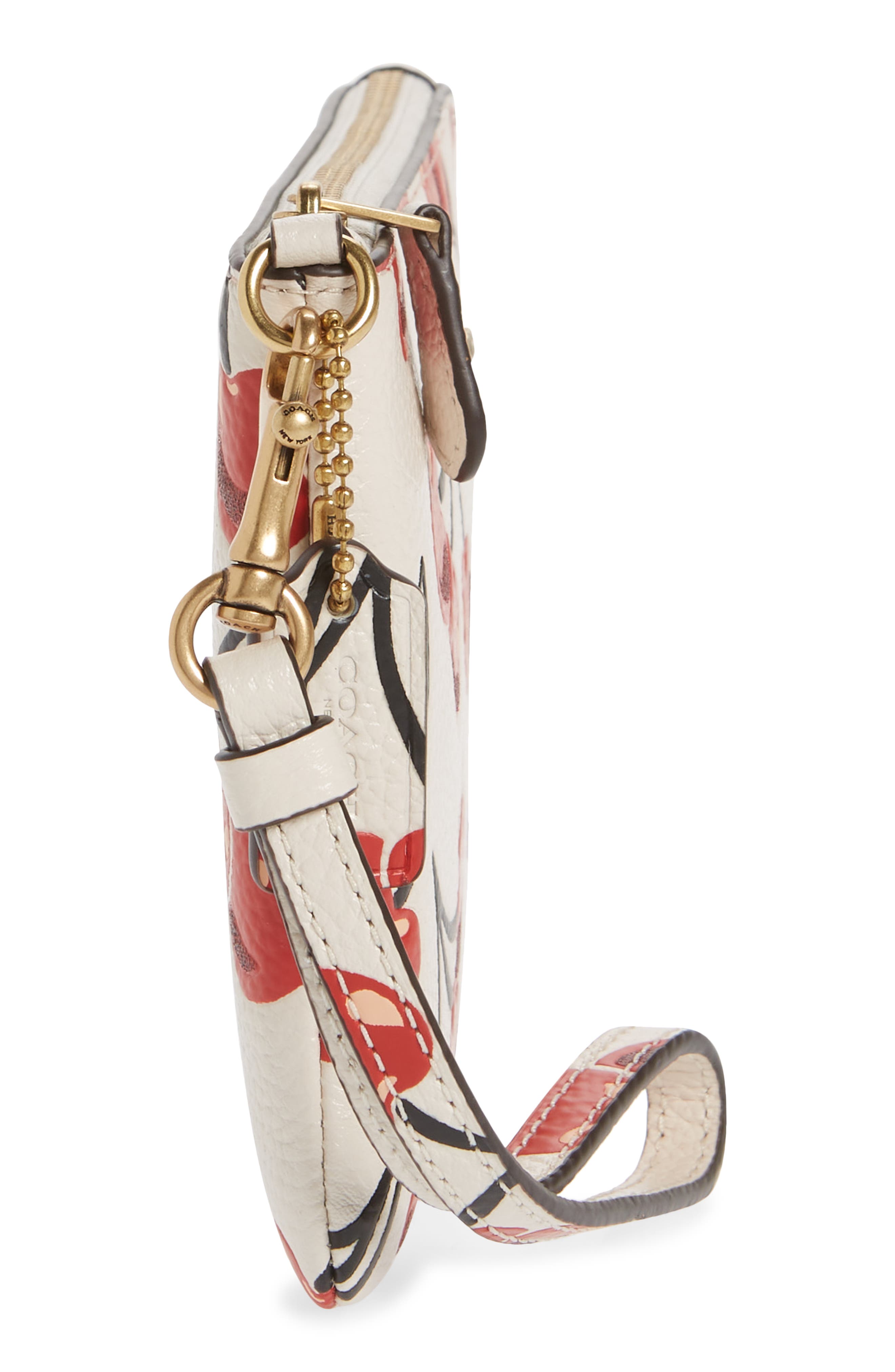 COACH Cherry Print Small Leather Wristlet, Alternate, color, 
