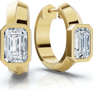Bliss Diamond 1 1/3Ct Emerald Cut Brava Bezel Diamond Hoops 5/8" Huggies 14k Gold Lab Grown